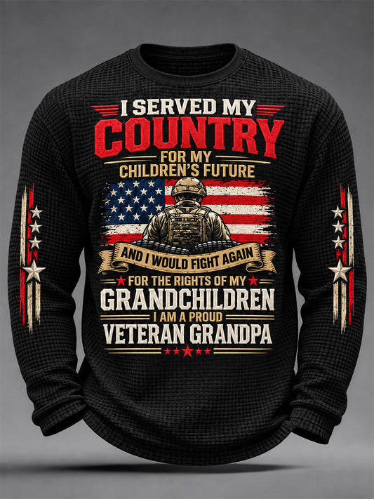 Men's U.S. Veterans Day Print Waffle Long Sleeve T-Shirt gracestitchs