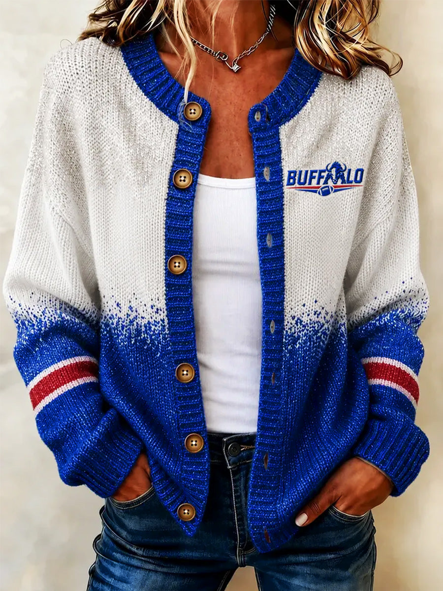 Women's Football Lover Buffalo Print Casual Cardigan gracestitchs