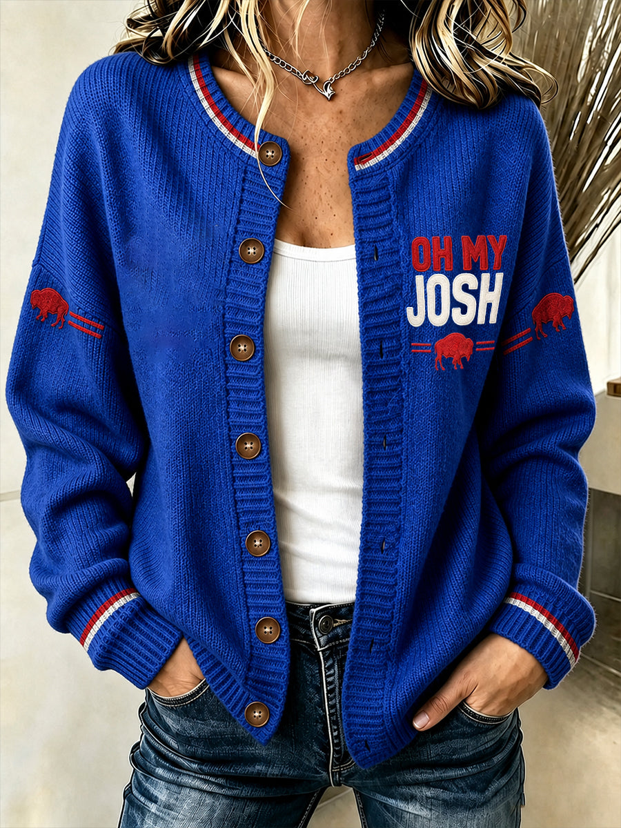 Women's Football Lover Buf Art Prtinted Cardigan-Style Knit Jacket gracestitchs