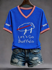 Women's Go Buffalo Football Fans Lovers Gameday Casual V-Neck T-Shirt gracestitchs
