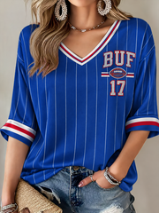 Women's Football Lover Bulls Be Good Art Printed Mid-length Sleeves V-Neck T-Shirt gracestitchs