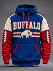 Men's Football Lover Buffalo Print Oversized Drop-Shoulder Hoodie With Pockets gracestitchs