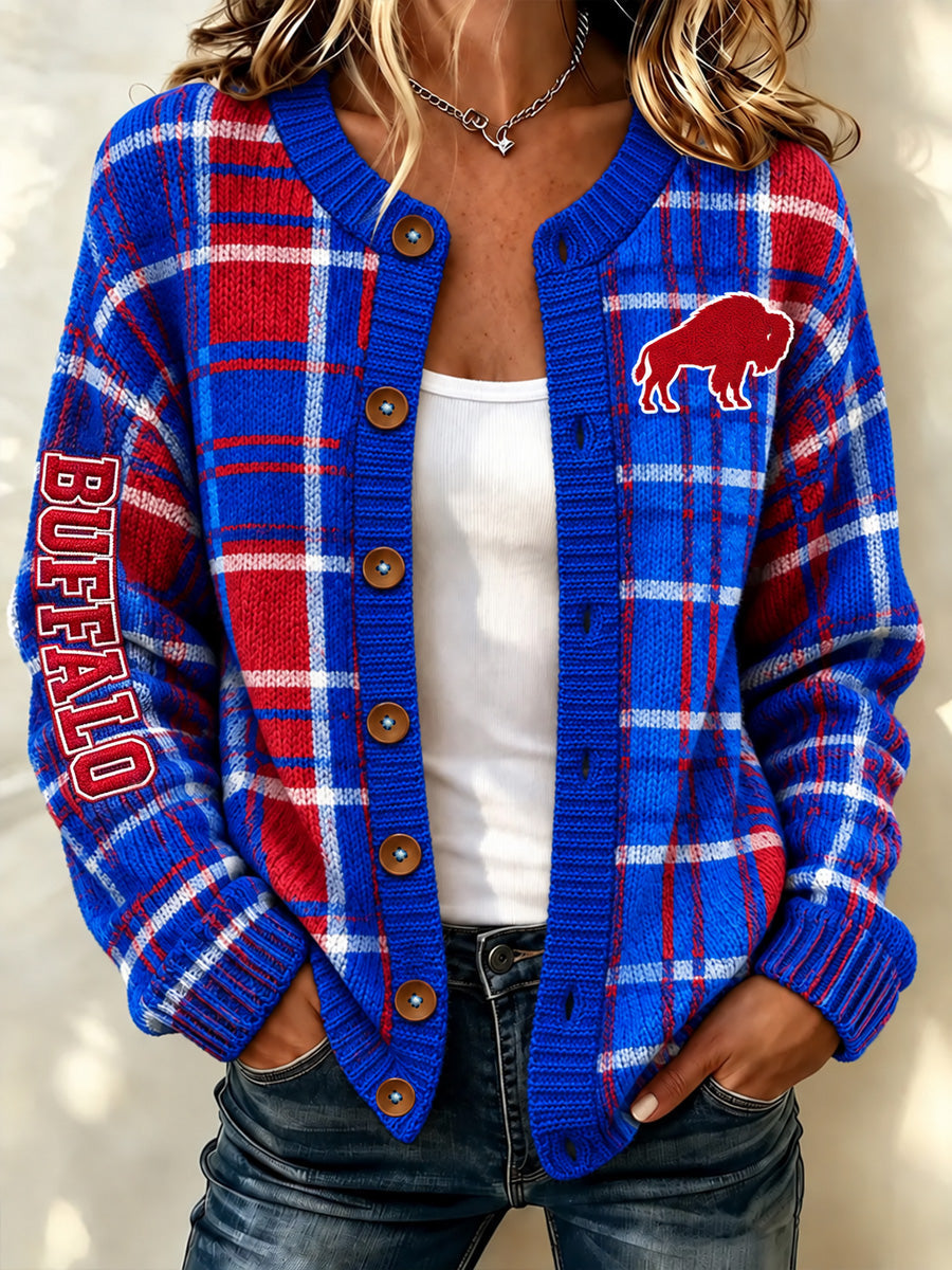 Women's Football Lover Buffalo Print Casual Cardigan gracestitchs