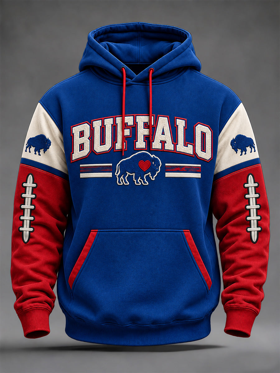 Men's Football Lover Buffalo Print Oversized Drop-Shoulder Hoodie With Pockets gracestitchs