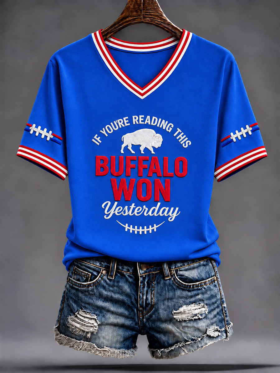 Women's Go Buffalo Football Fans Lovers Gameday Casual V-Neck T-Shirt gracestitchs