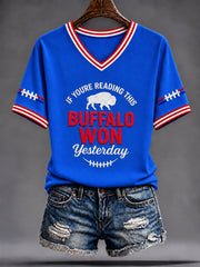 Women's Go Buffalo Football Fans Lovers Gameday Casual V-Neck T-Shirt gracestitchs