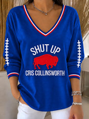 Women's Go Buffalo Football Fans Lovers Gameday Casual V-Neck Long Sleeve T-Shirt gracestitchs