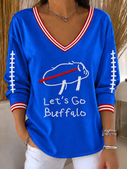 Women's Go Buffalo Football Fans Lovers Gameday Casual V-Neck T-Shirt gracestitchs
