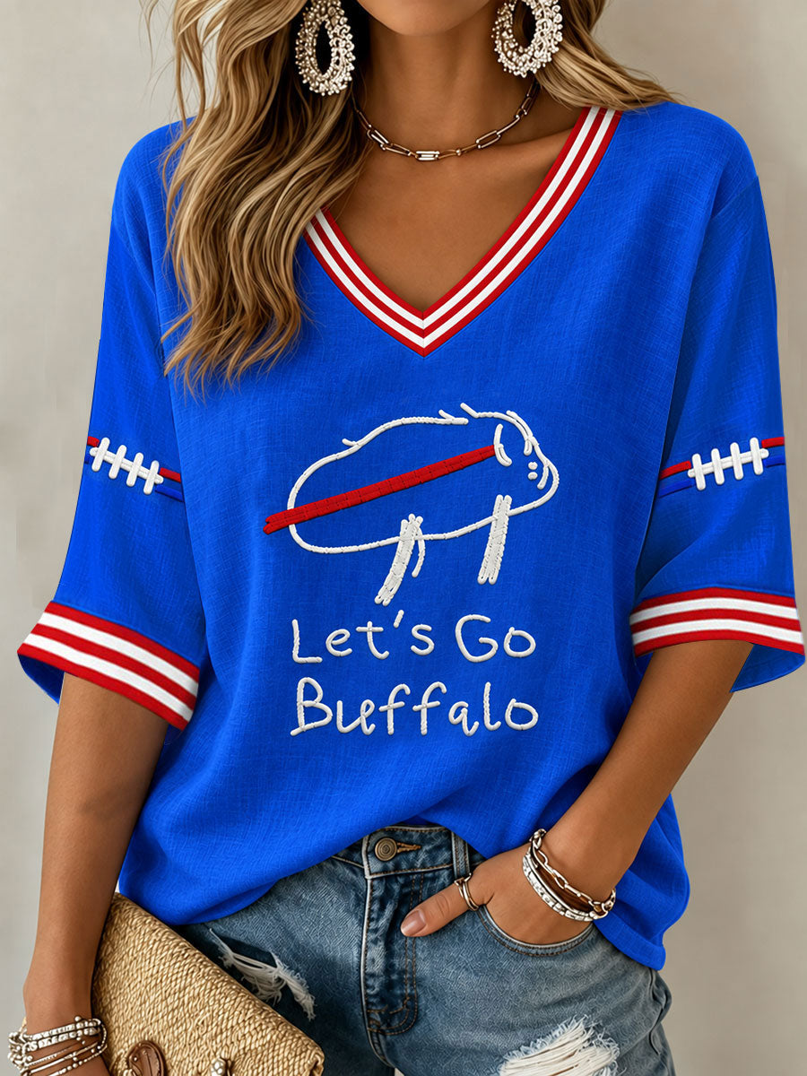 Women's Go Buffalo Football Fans Lovers Gameday Casual V-Neck T-Shirt gracestitchs