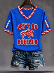Women's Go Buffalo Football Fans Lovers Gameday Casual Short-Sleeved T-shirt gracestitchs