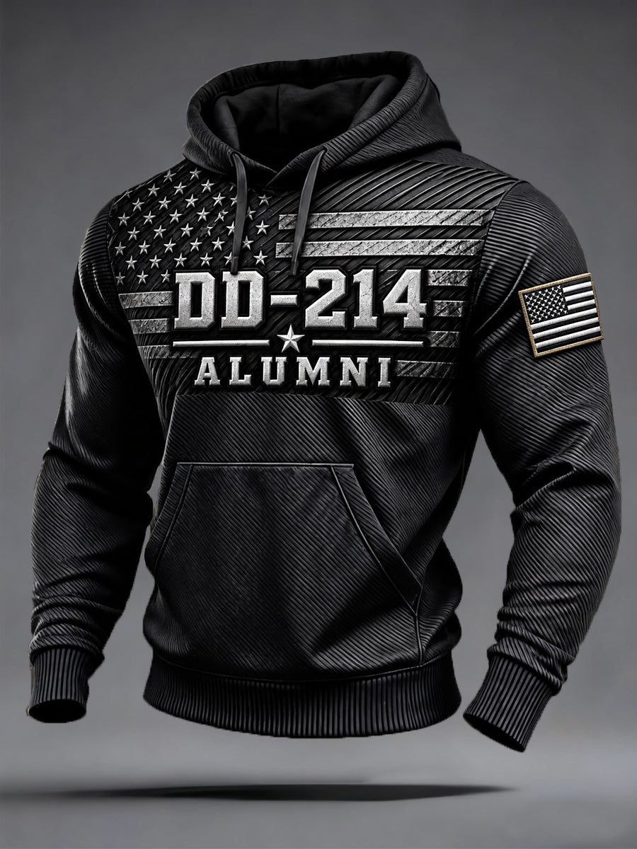 Men's Veterans Day DD-214 Alumni US Flag Print Casual Hoodie gracestitchs