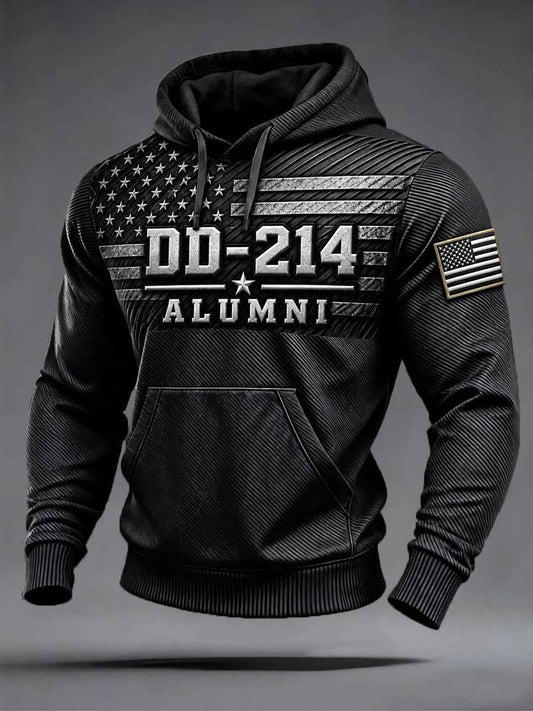 Men's Veterans Day DD-214 Alumni US Flag Print Casual Hoodie