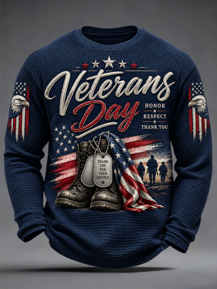 Men's U.S. Veterans Day Print Waffle Long Sleeve T-Shirt gracestitchs