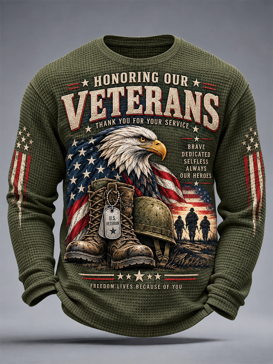 Men's U.S. Veterans Day Print Waffle Long Sleeve T-Shirt gracestitchs