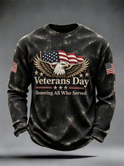 Men's Veterans Day Honoring All Who Served US Flag Print Casual Waffle Long Sleeve T-Shirt gracestitchs