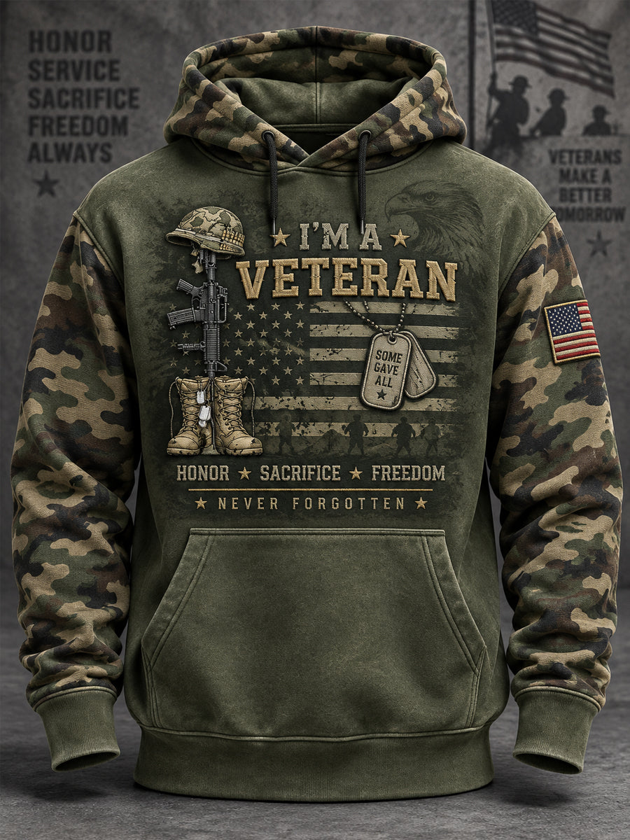 Men's Veterans Day US Flag Camouflage Print Casual Hoodie gracestitchs