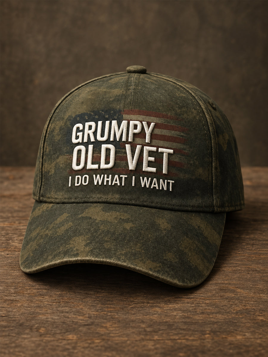 Unisex Grumpy Old Vet I Do What I Want US Flag Camouflage Hat gracestitchs