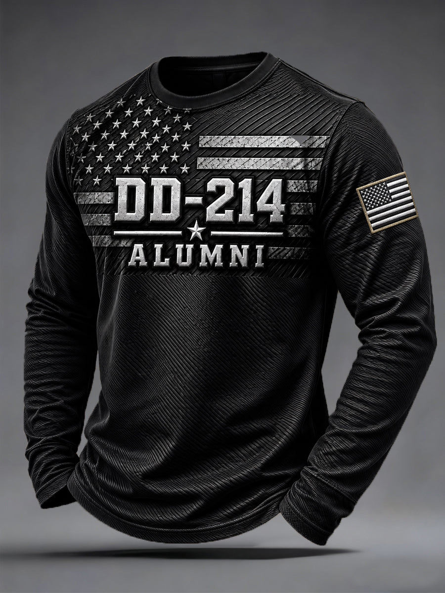 Men's Veterans Day DD-214 Alumni US Flag Print Casual Long SleeveT-Shirt gracestitchs