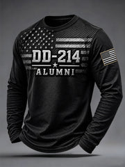 Men's Veterans Day DD-214 Alumni US Flag Print Casual Long SleeveT-Shirt gracestitchs