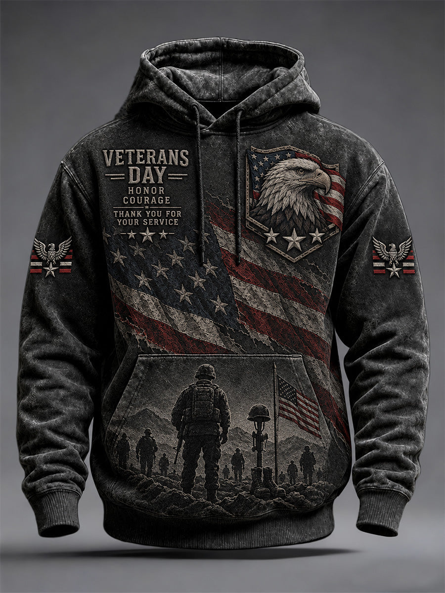 Men's U.S. Veterans Day Print Oversized Drop-Shoulder Hoodie With Pockets gracestitchs