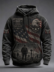 Men's U.S. Veterans Day Print Oversized Drop-Shoulder Hoodie With Pockets gracestitchs