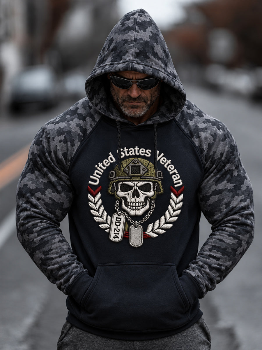 Men's Veterans Day US Veteran Skull Camouflage Print Casual Hoodie gracestitchs