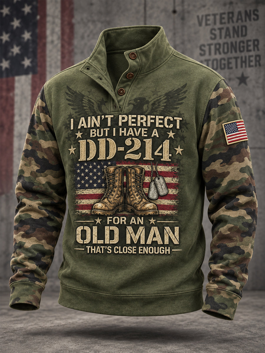 Men's Veterans Day US Flag Camouflage Print Casual Buttons Pullover gracestitchs