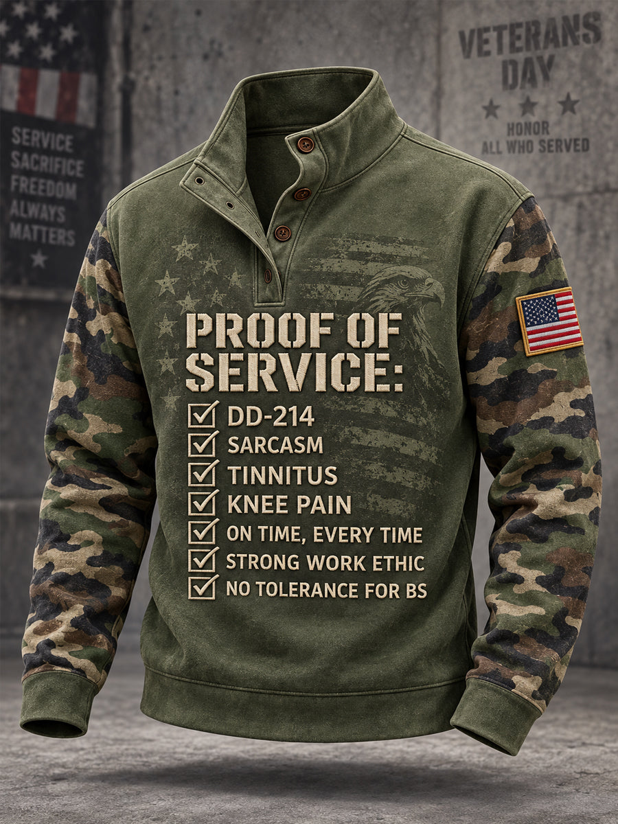 Men's Veterans Day US Flag Camouflage Print Casual Buttons Pullover gracestitchs