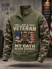 Men's Veterans Day US Flag Camouflage Print Casual Buttons Pullover gracestitchs