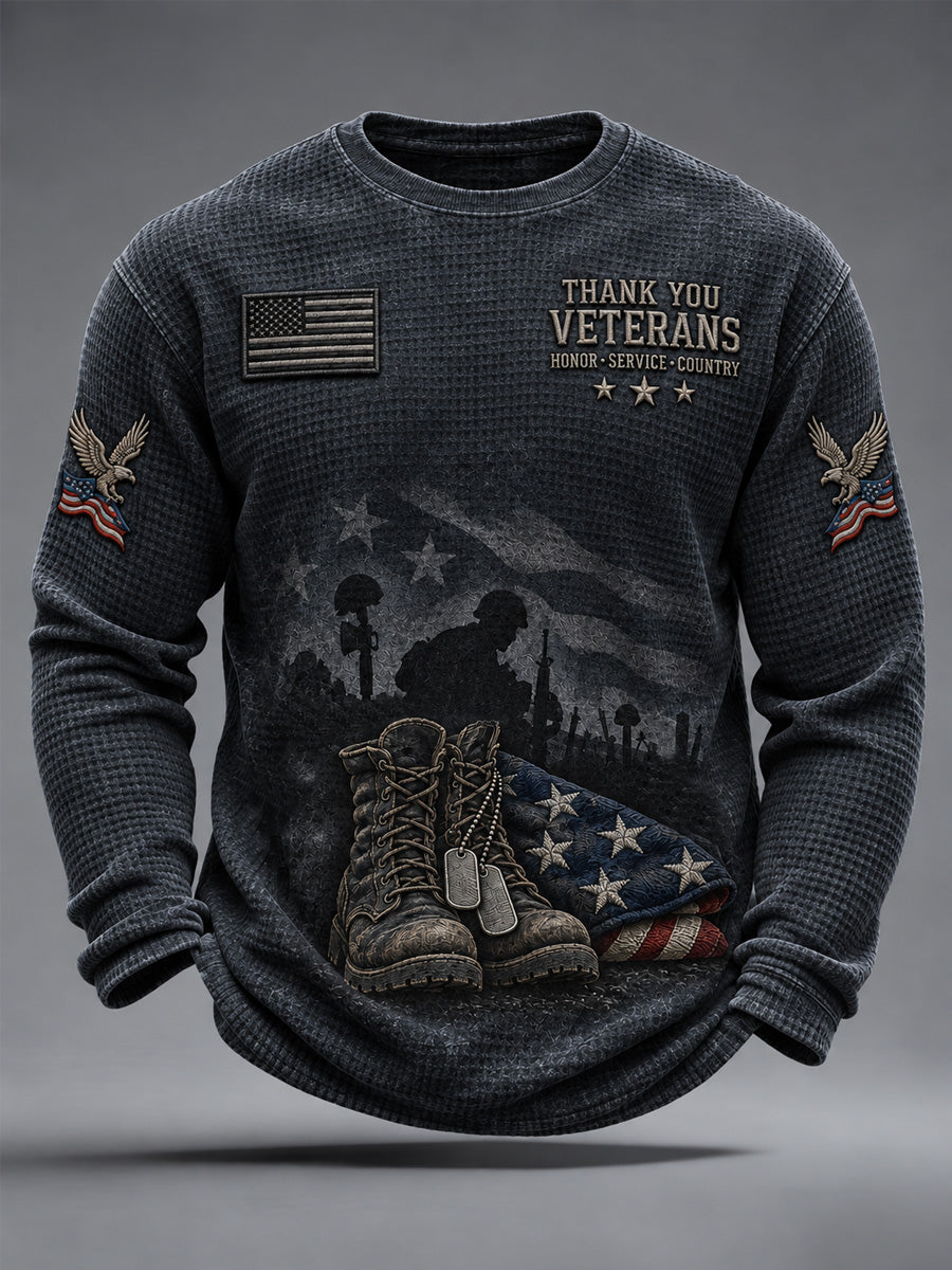 Men's U.S. Veterans Day Print Waffle Long Sleeve T-Shirt gracestitchs