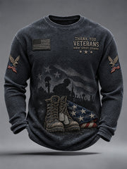 Men's U.S. Veterans Day Print Waffle Long Sleeve T-Shirt gracestitchs