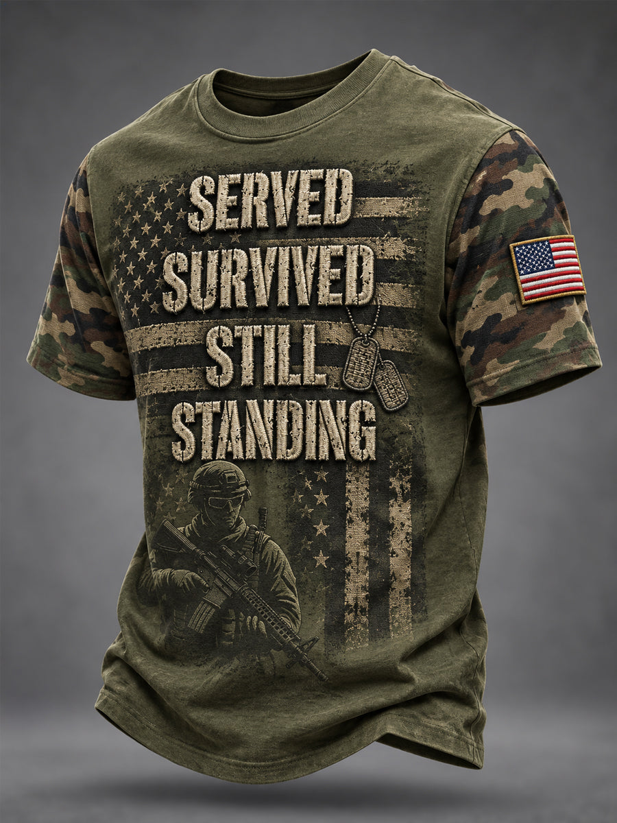 Men's Veterans Day US Flag Camouflage Print Casual Tee gracestitchs