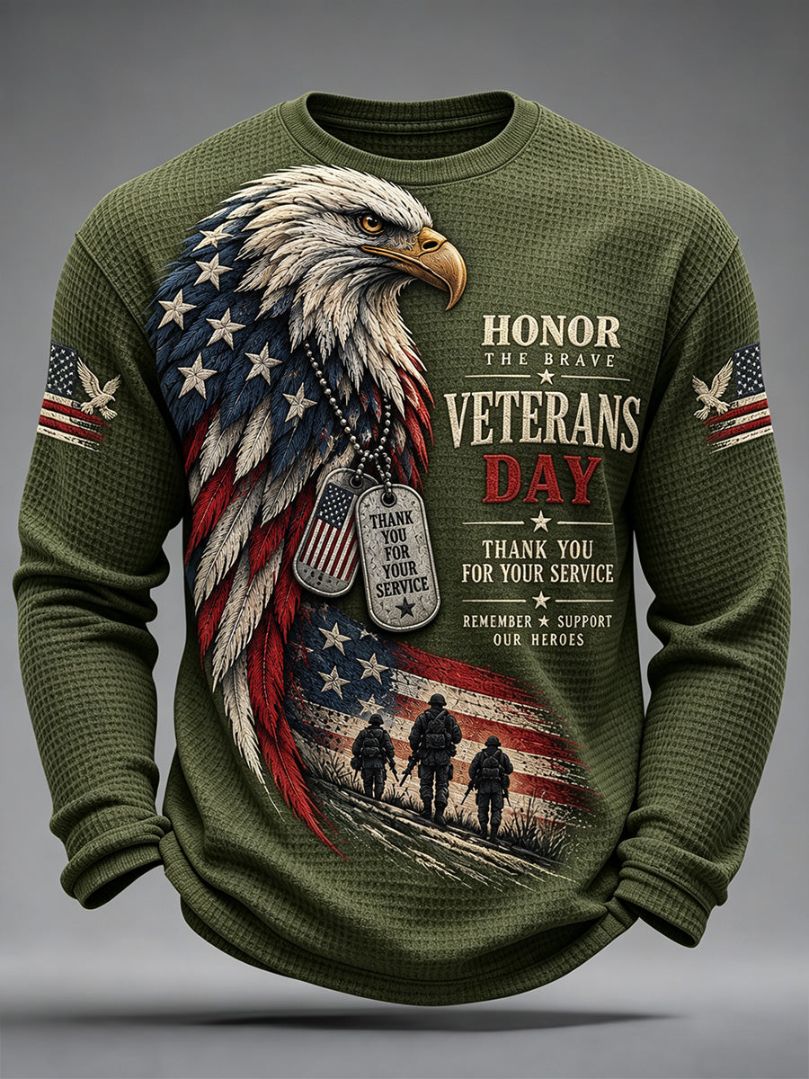 Men's U.S. Veterans Day Print Waffle Long Sleeve T-Shirt gracestitchs