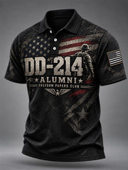 Men's Veterans Day DD-214 Alumni US Flag Print Casual Polo gracestitchs