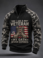 Men's  U.S. Veterans Day Print Casual Zipper Pullover gracestitchs