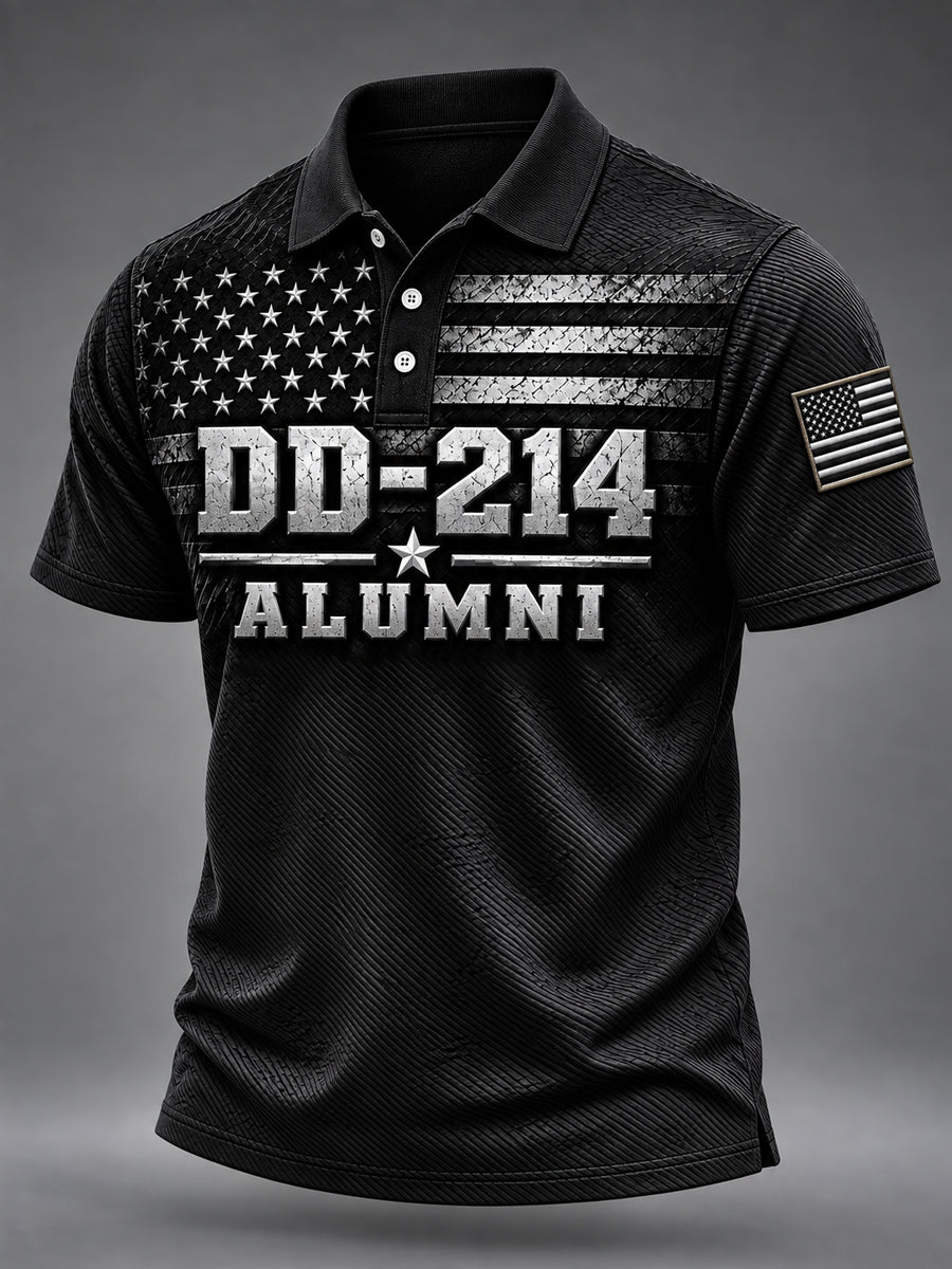 Men's Veterans Day DD-214 Alumni US Flag Print Casual Polo gracestitchs