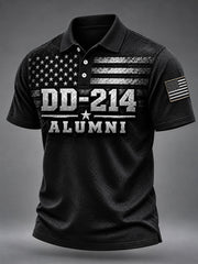 Men's Veterans Day DD-214 Alumni US Flag Print Casual Polo gracestitchs