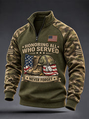 Men's U.S. Veterans Day Print Casual Zipper Pullover gracestitchs