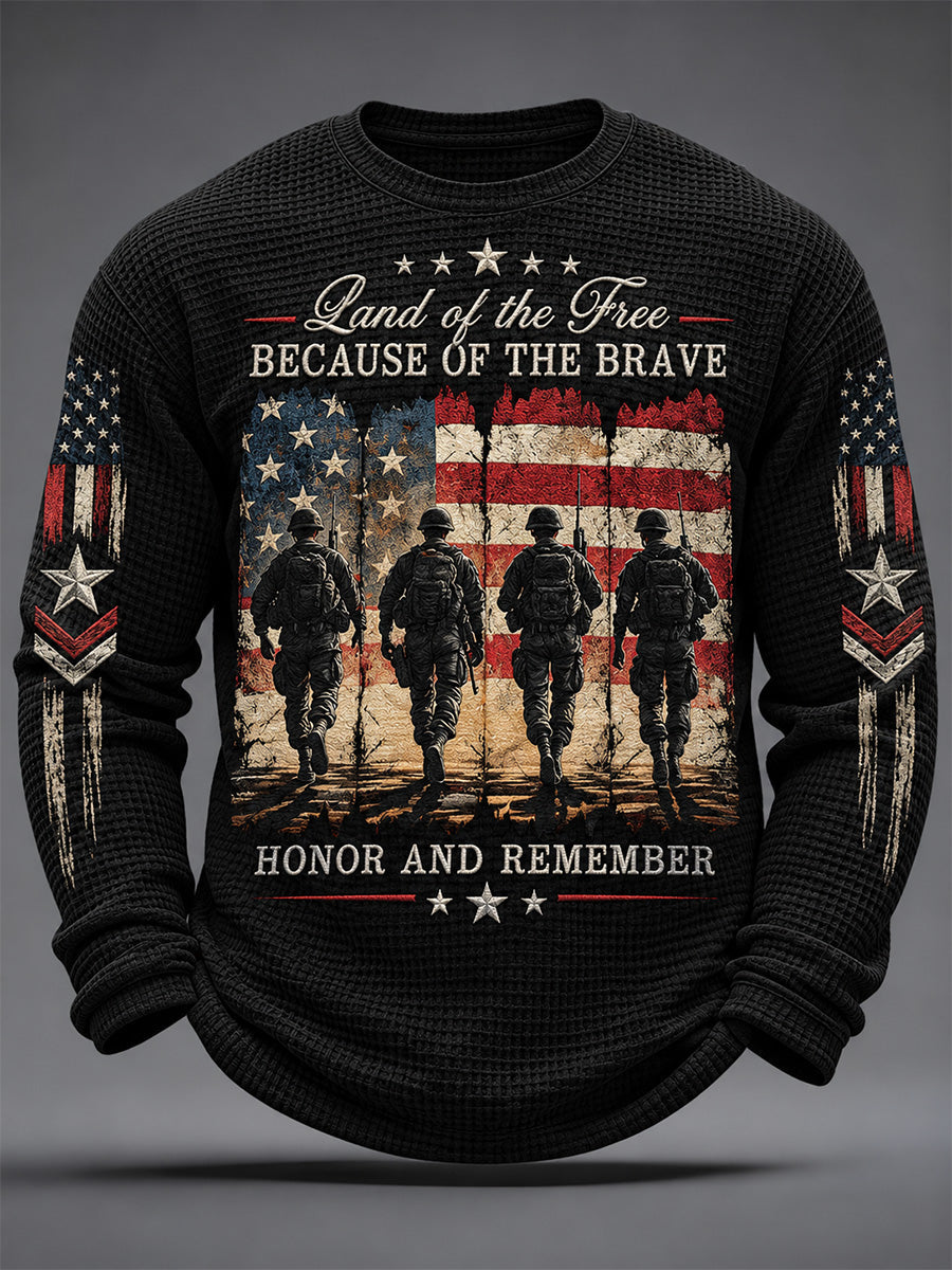 Men's  U.S. Veterans Day Print Casual Waffle Long Sleeve T-Shirt gracestitchs