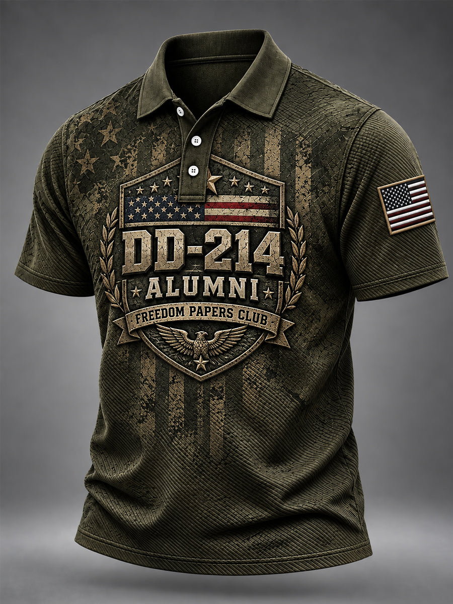 Men's Veterans Day DD-214 Alumni US Flag Print Casual Polo gracestitchs