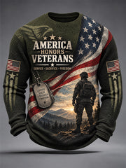 Men's  U.S. Veterans Day Print Casual Waffle Long Sleeve T-Shirt gracestitchs