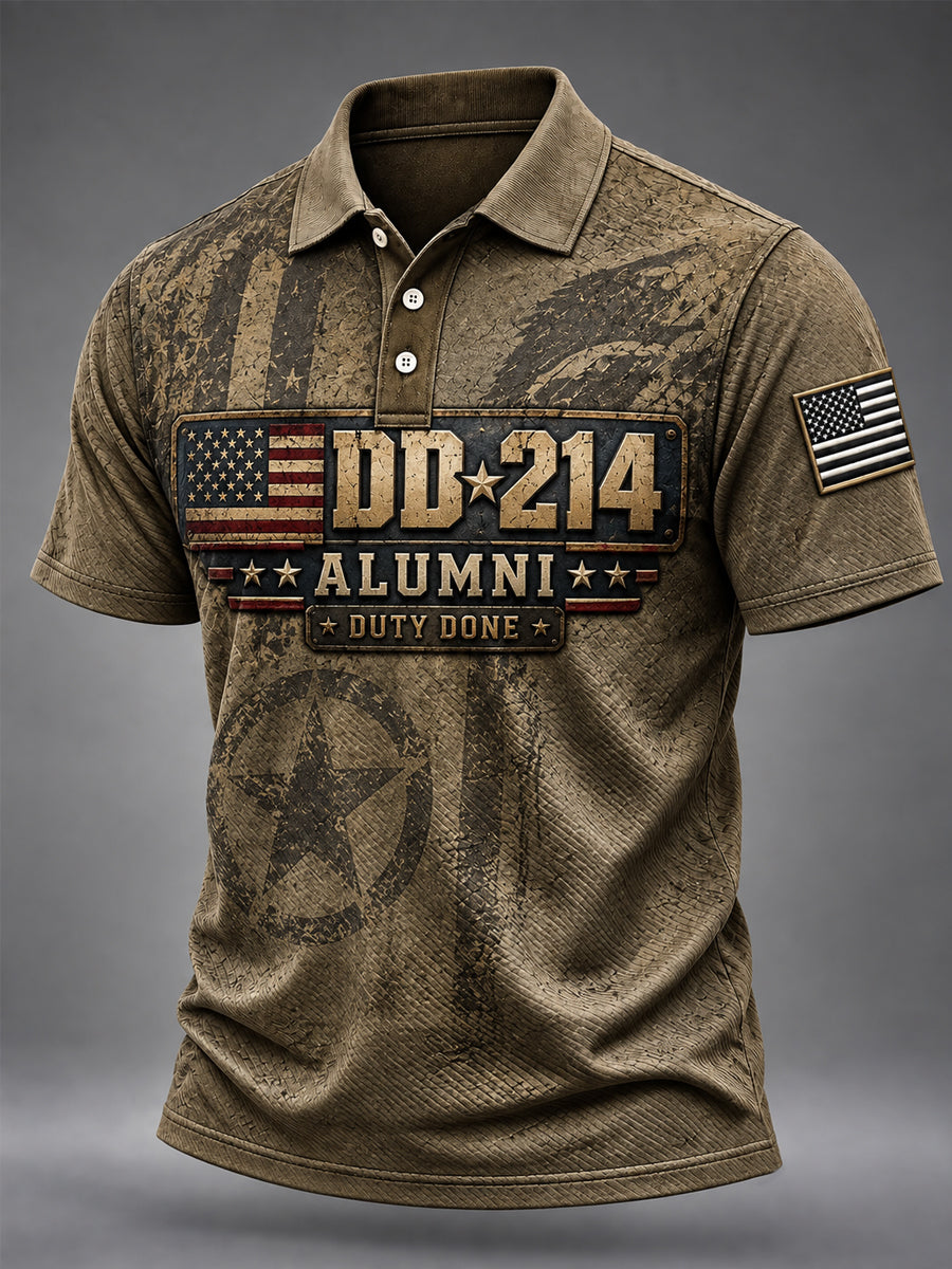 Men's Veterans Day DD-214 Alumni US Flag Print Casual Polo gracestitchs