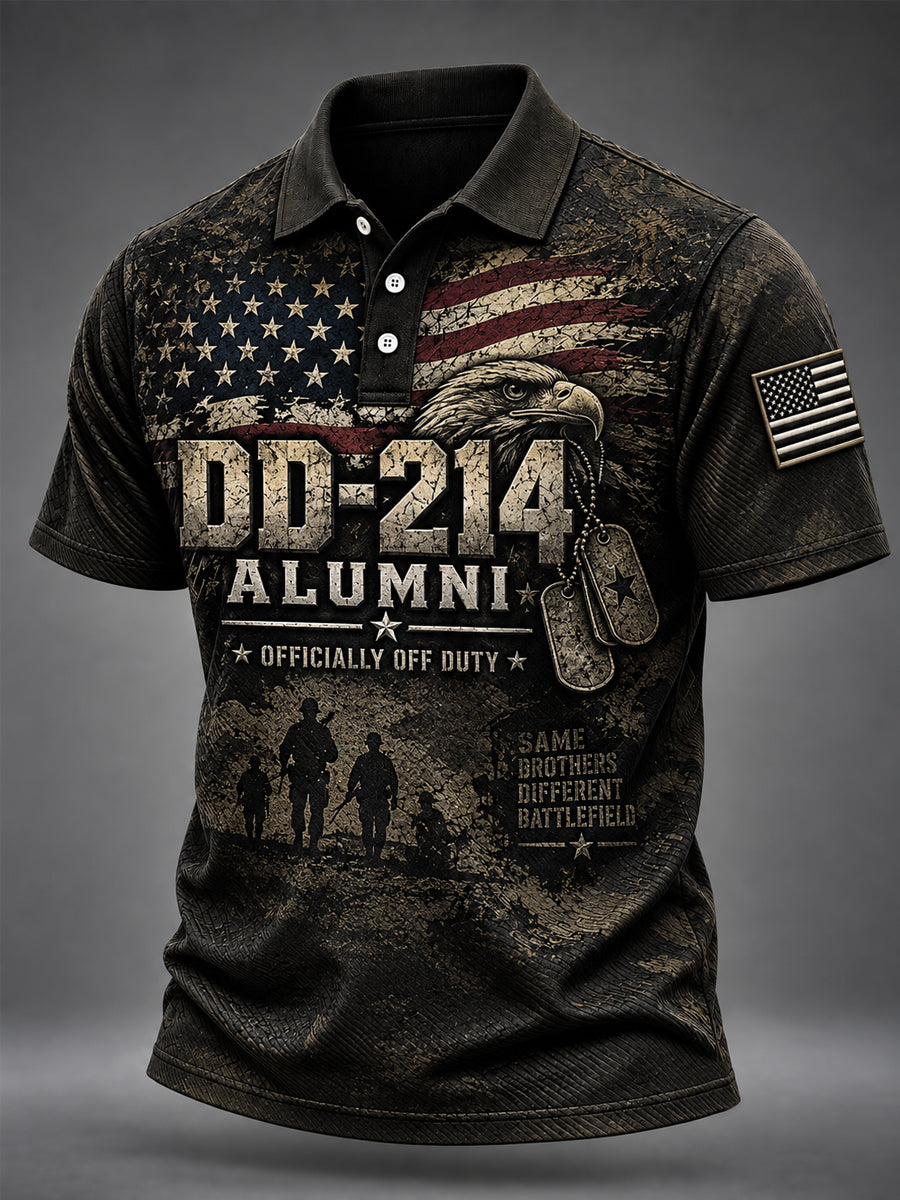 Men's Veterans Day DD-214 Alumni US Flag Print Casual Polo gracestitchs