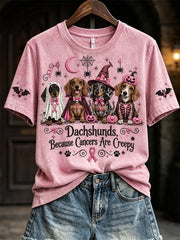Women's Dachshunds Because Cancers Are Creepy Halloween Pink Dogs Print short-sleeved T-shirt gracestitchs