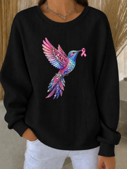 Women's Breast Cancer Ribbed Round-Neck Sweatshirt gracestitchs
