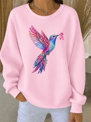 Women's Breast Cancer Ribbed Round-Neck Sweatshirt gracestitchs