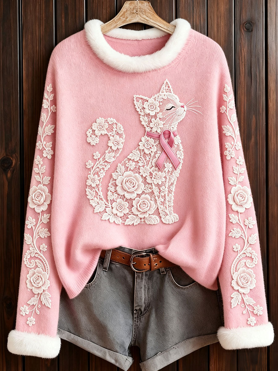 Women's Breast Cancer Awareness Cat-Themed Tops gracestitchs