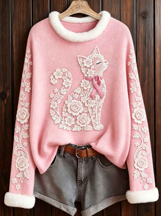Women's Breast Cancer Awareness Cat-Themed Tops