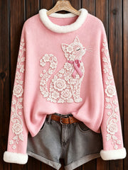 Women's Breast Cancer Awareness Cat-Themed Tops gracestitchs