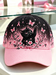 Breast Cancer Awareness Cat Print Casual Unisex Hat gracestitchs